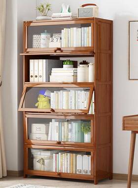 家用落地书收纳架带门柜现代约示架防尘靠墙书架多展层JMH77192置