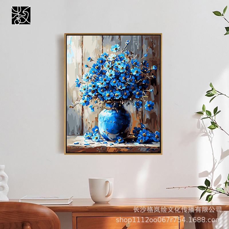数字油画手工填色油画书房装饰画手绘填涂花卉油画手绘填充挂画图片