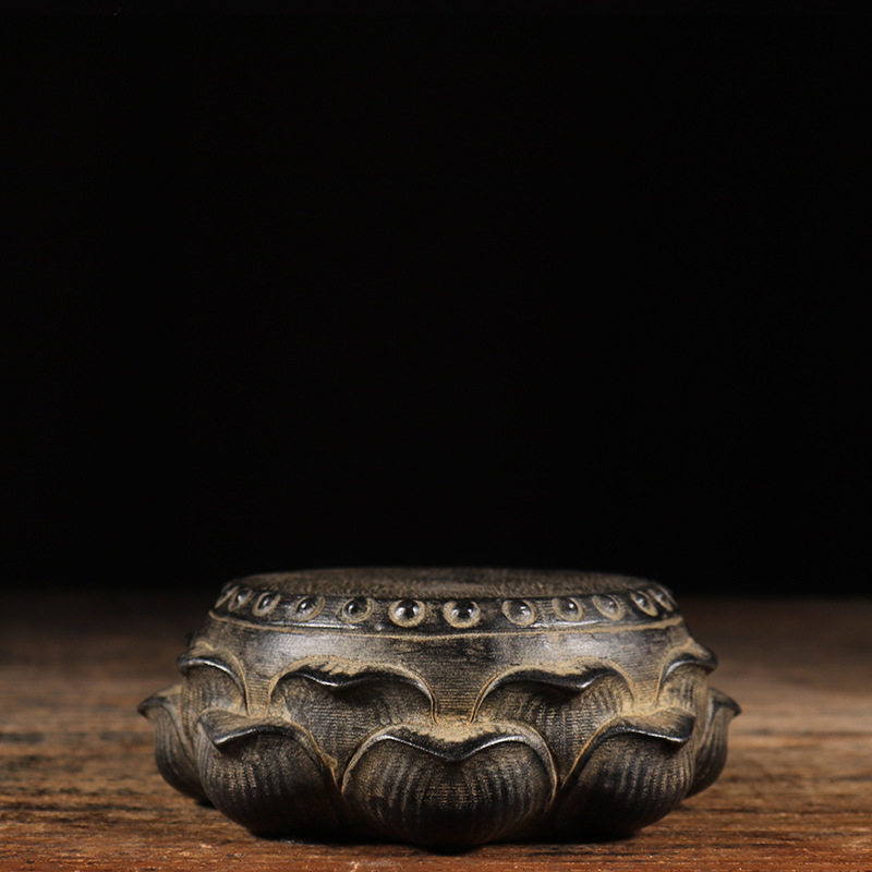 中式仿古青石莲花石鼓茶席摆件