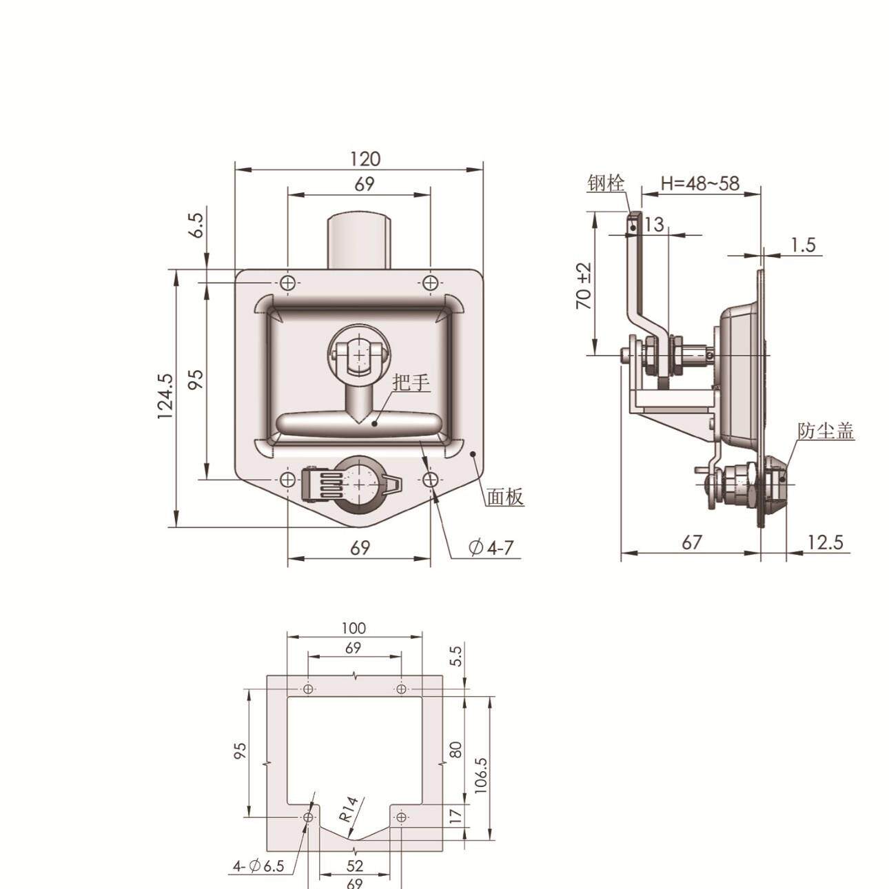 MCGO板S858不锈钢面电柜门锁工程车房门门锁锁通讯柜门锁汽车锁