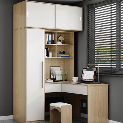 现代中式小户型L型转角一室家用衣脑柜电TET卧桌体学生学习写字台