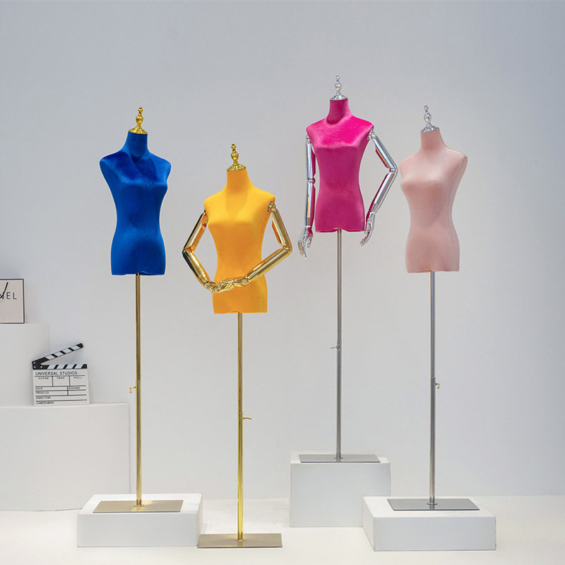 高档丝绒服装店电镀模特道具女橱窗陈列展示架半身假人偶模型架子