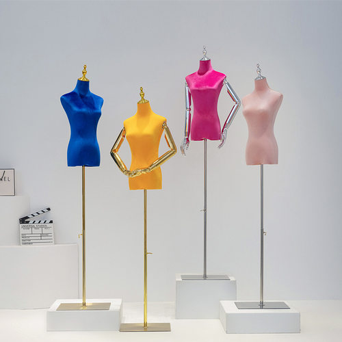 高档丝绒服装店电镀模特道具女橱窗陈列展示架半身假人偶模型架子