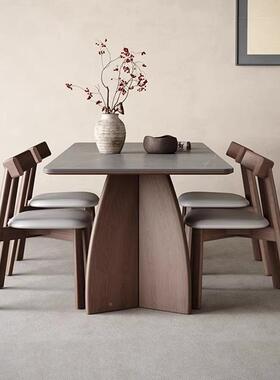 XOS意式简实木板餐现代桌简岩约胡桃色家用极小户型高端长方形饭