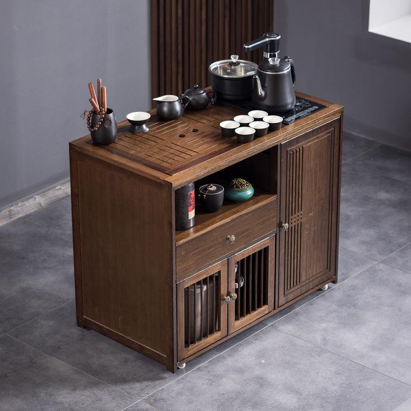 带轮水式中茶桌家用茶台实木一茶体茶几茶水客KIK厅移动茶柜阳台