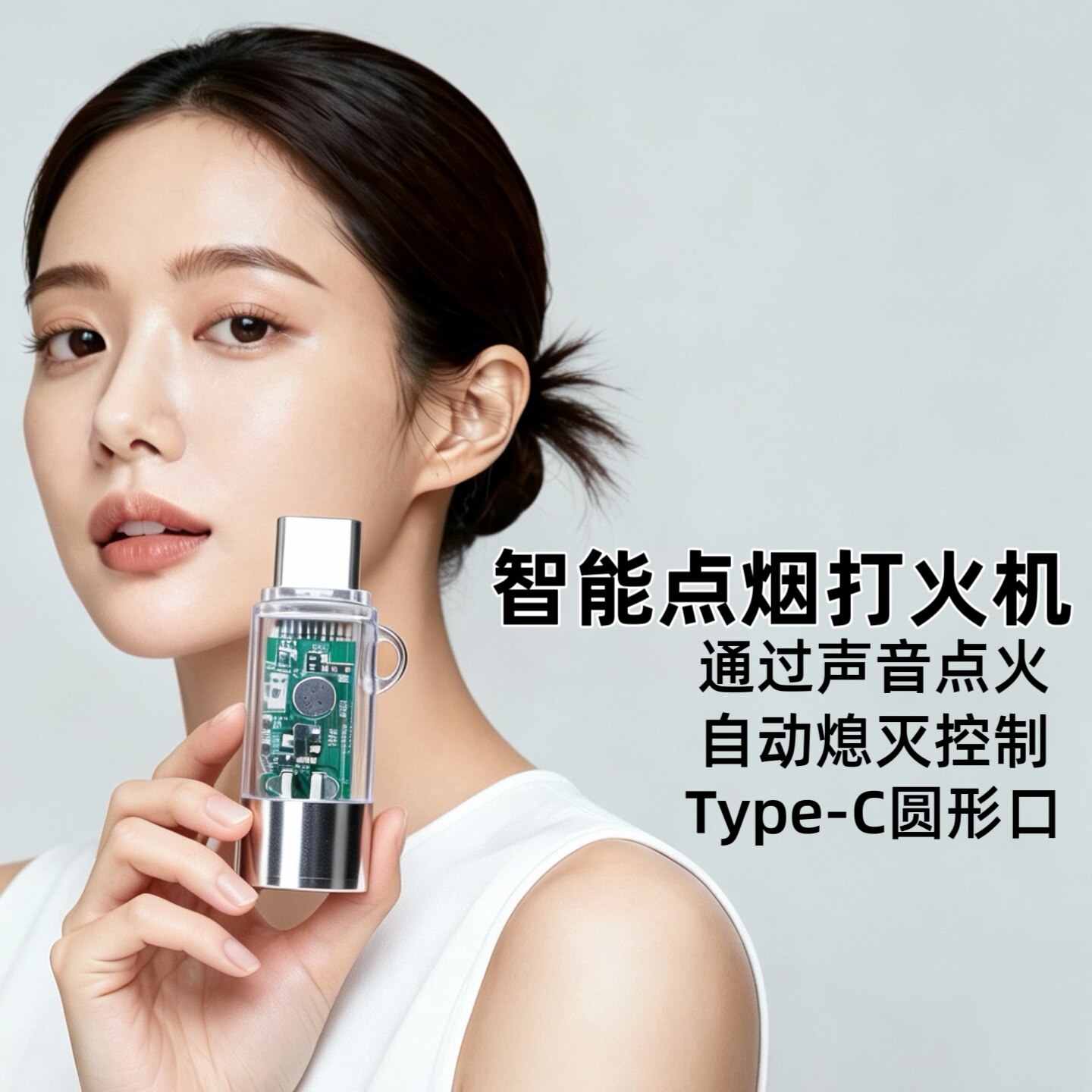 智能点烟打火机Type-C插口圆形自动熄灭唤醒多功能点火迷你遥控器