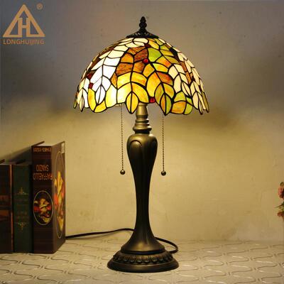 室书房欧奢式精美台灯暖床头复光古艺术卧玻12寸拉链璃灯轻护眼