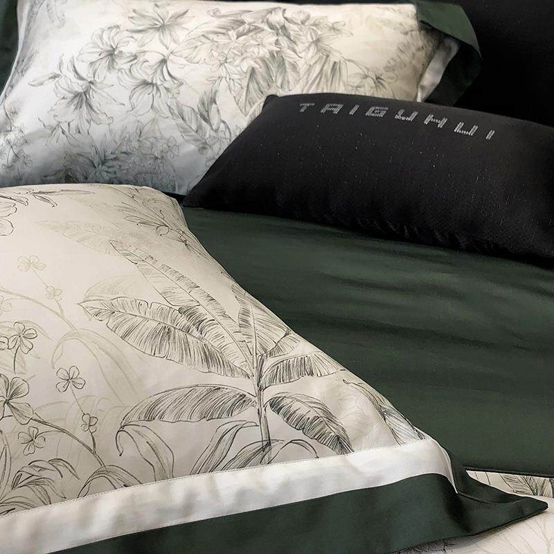 美式0印0支长棉四件套绒全棉1纯棉数码花被套罩床MFC单轻奢床上用