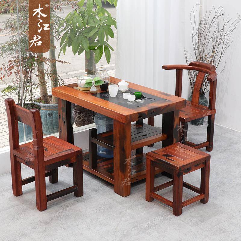 船木阳台小茶椅组合中式实老木MFJ客厅茶几家用泡茶台合一体组桌