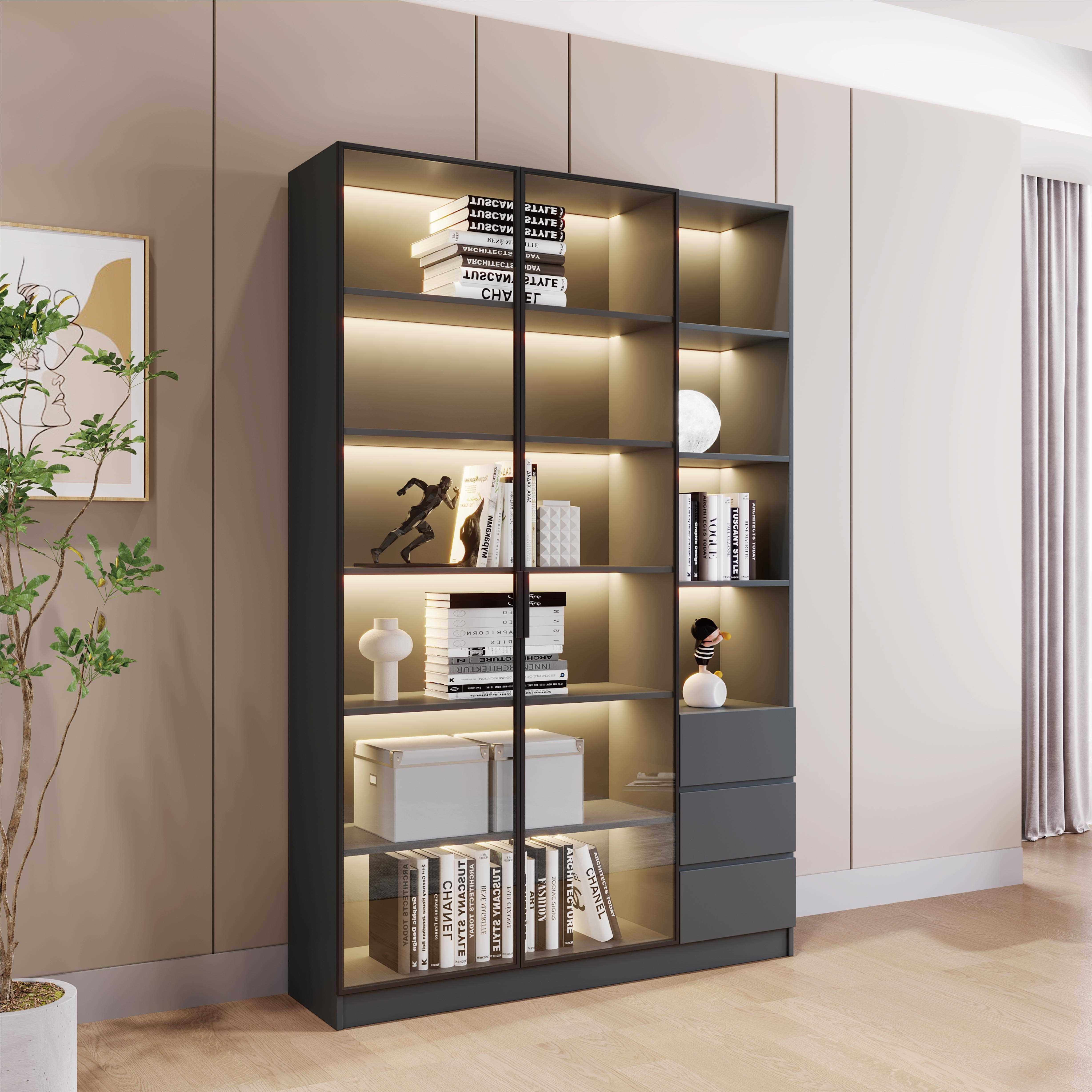 柜置WNK书柜带玻书璃门物柜展示柜家用客厅立柜储物现代架收纳柜