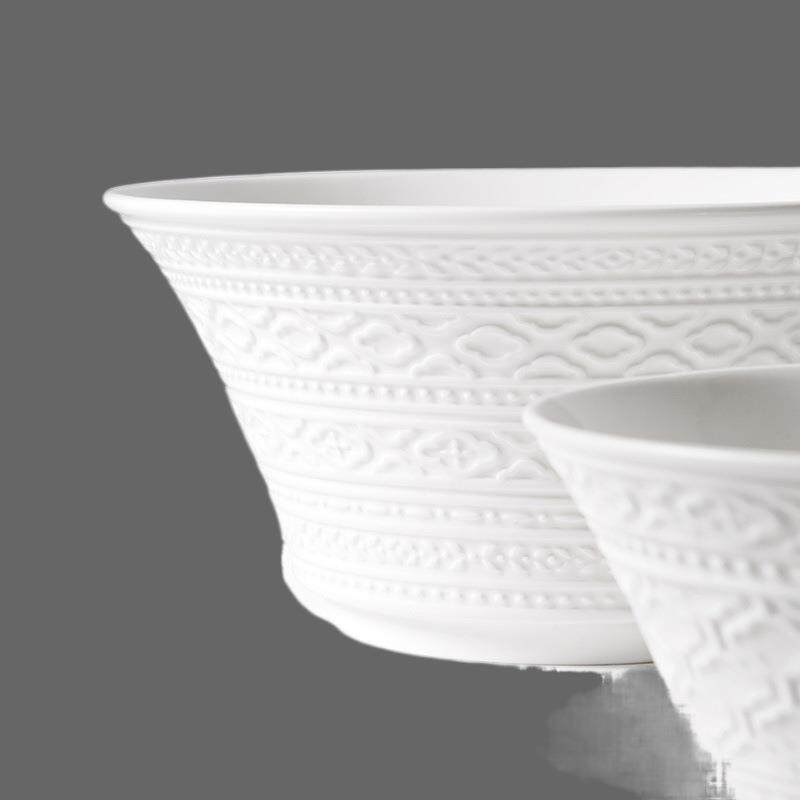 玛戈隆特骨瓷餐具碗事汤事如意FXQ纯白浮雕家用饭碗碗面碗碗水果