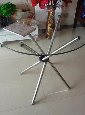 9C化玻璃餐桌圆形家用客洽明谈透不锈钢小F7TSST77户型简易户钢外