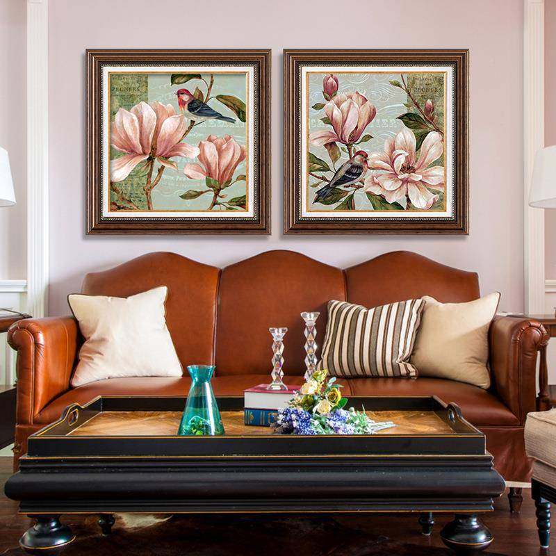 美式主卧IYH床头装饰画两联厅的客挂卧欧画式墙画房间温馨主卧油