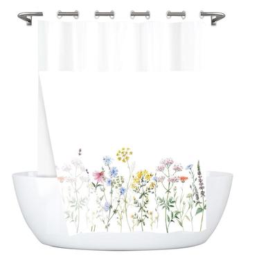 层大双环窗DP-5650口帘带纱印花拼浴帘防水酒店浴浴室套装挡接水