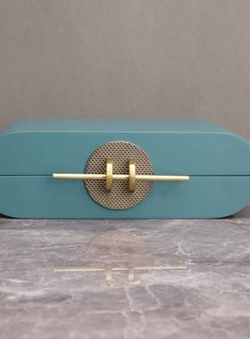 室新中式浅蓝色NGO木质烤收纳盒样板酒柜卧书房桌漆面玄房关家居