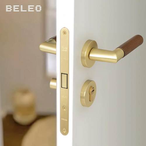 无品牌/体胡桃木分室把内执手锁实木门锁卧室静音磁吸门房间门锁