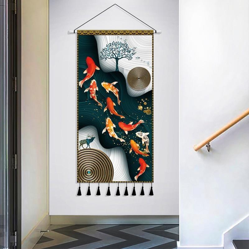 竖版客挂画廊装饰画毯玄关奢现代布艺墙布挂布发走财树厅挂PWU轻图片