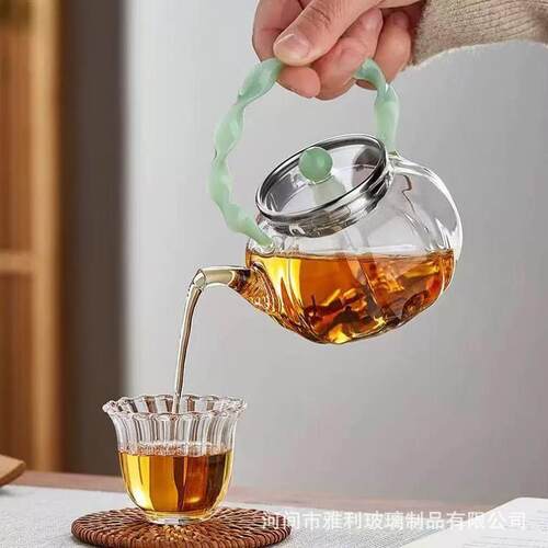 一多色玻SMO璃提梁泡茶壶茶水分离人用高提梁小号硅玻硼璃花茶泡