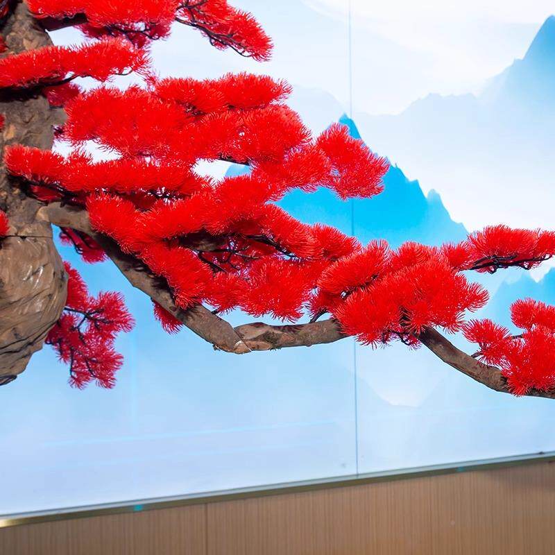 仿真松树造景大型红崖红色迎客景式柏迎客松新中酒店橱色窗室内装