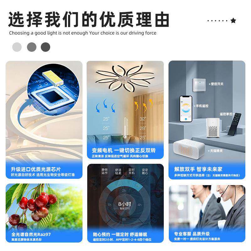 客F087厅卧室现代简约LD吸顶风扇扇灯E新款智能山静音电灯中工厂