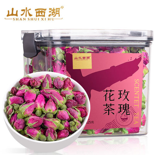 山水西湖玫瑰花茶精选无硫平阴重瓣红玫瑰泡水喝的花草茶罐装125g
