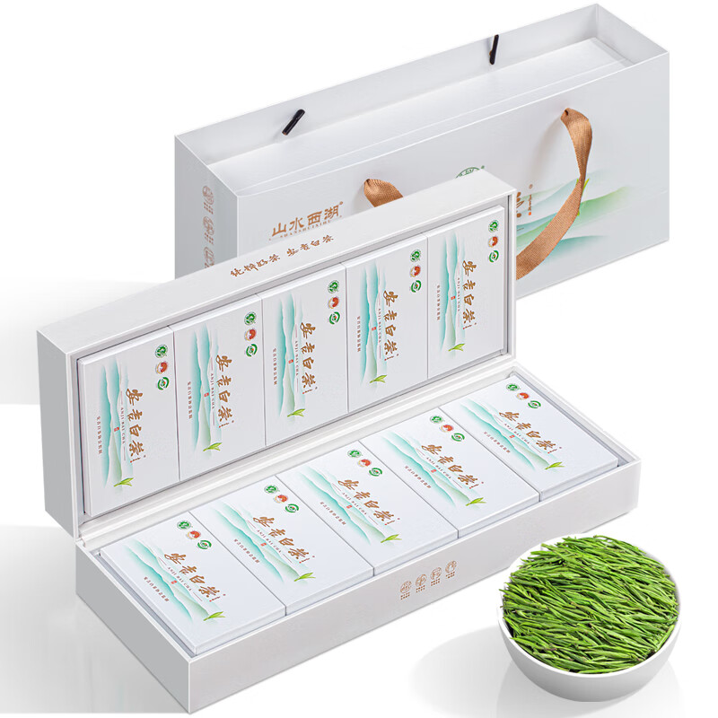 山水西湖绿茶叶安吉白茶特级2025新茶明前春茶头采嫩芽礼盒装100g