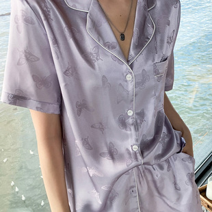 女款 短裤 两件套5379 PONYO贵妇缎面家居服提花丝光缎短蝴蝶袖 MISS