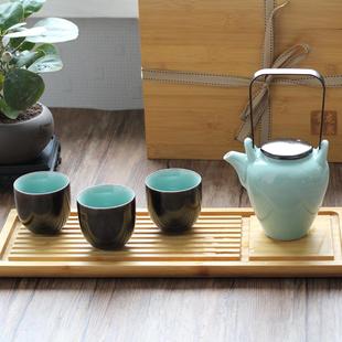 茶具套装 亚朵酒店同款 轻奢陶瓷提梁壶现代简约青瓷家用下午茶茶壶