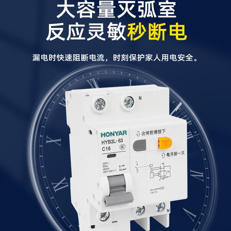 带小鸿雁空气开关漏电器保护型断路2HYB3L-23P空开家用电闸短路保