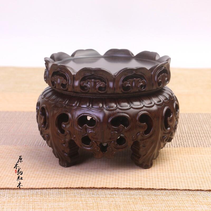 黑檀实木雕刻镂空花件佛像器瓷器花茶壶古玩文玩摆玉器底瓶WUG座