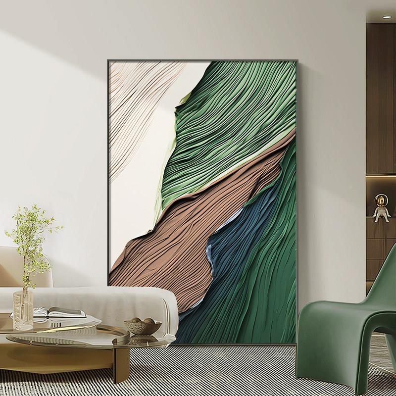 现代约风饰格绿色简抽象客厅装画 可订制沙发背景墙画 金属框喷ZH