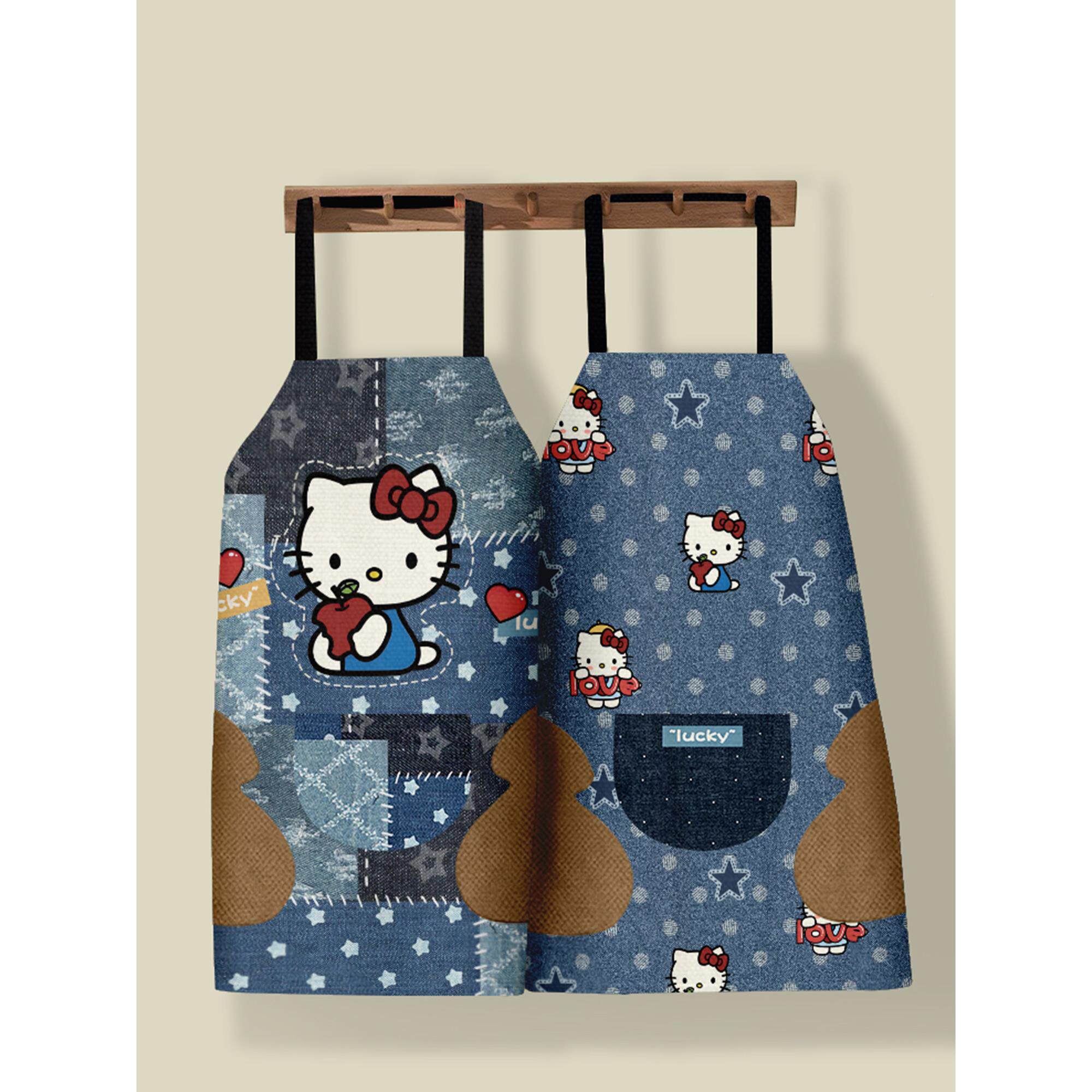 蓝色卡猫通蒂咪造围型厨可擦手围裙防溅房水家用做HXR饭挂脖罩衣