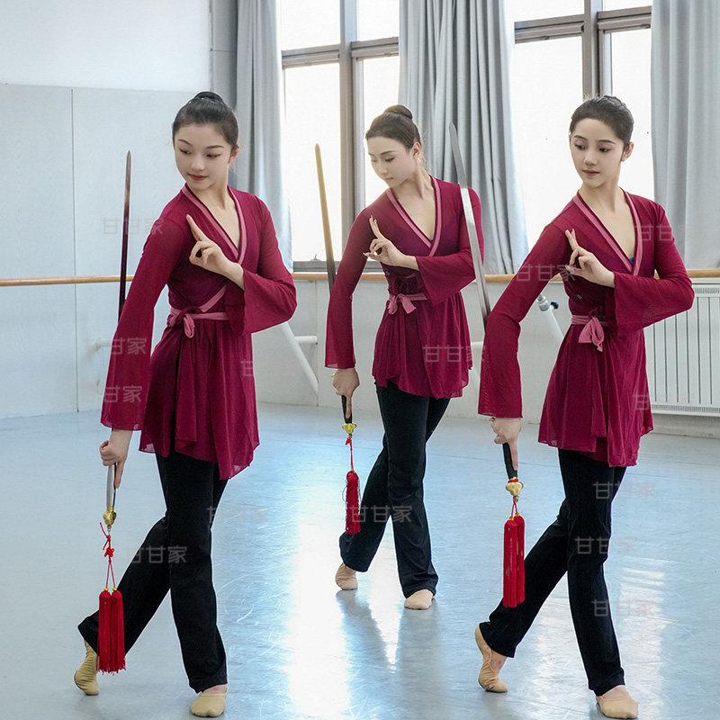 舞剑舞太极服现代舞演典出服女长袖上衣汉服团古服国风中飘逸舞蹈