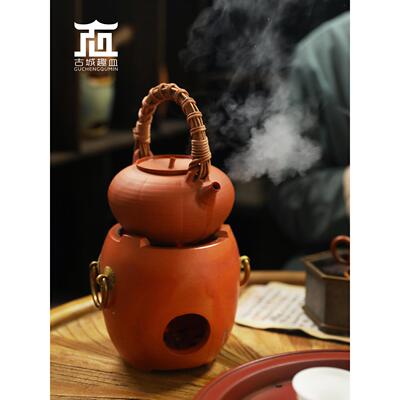 夫同文常玉间星号功茶炭炉红土小炉茶道空装NRY茶饰全手煮炉