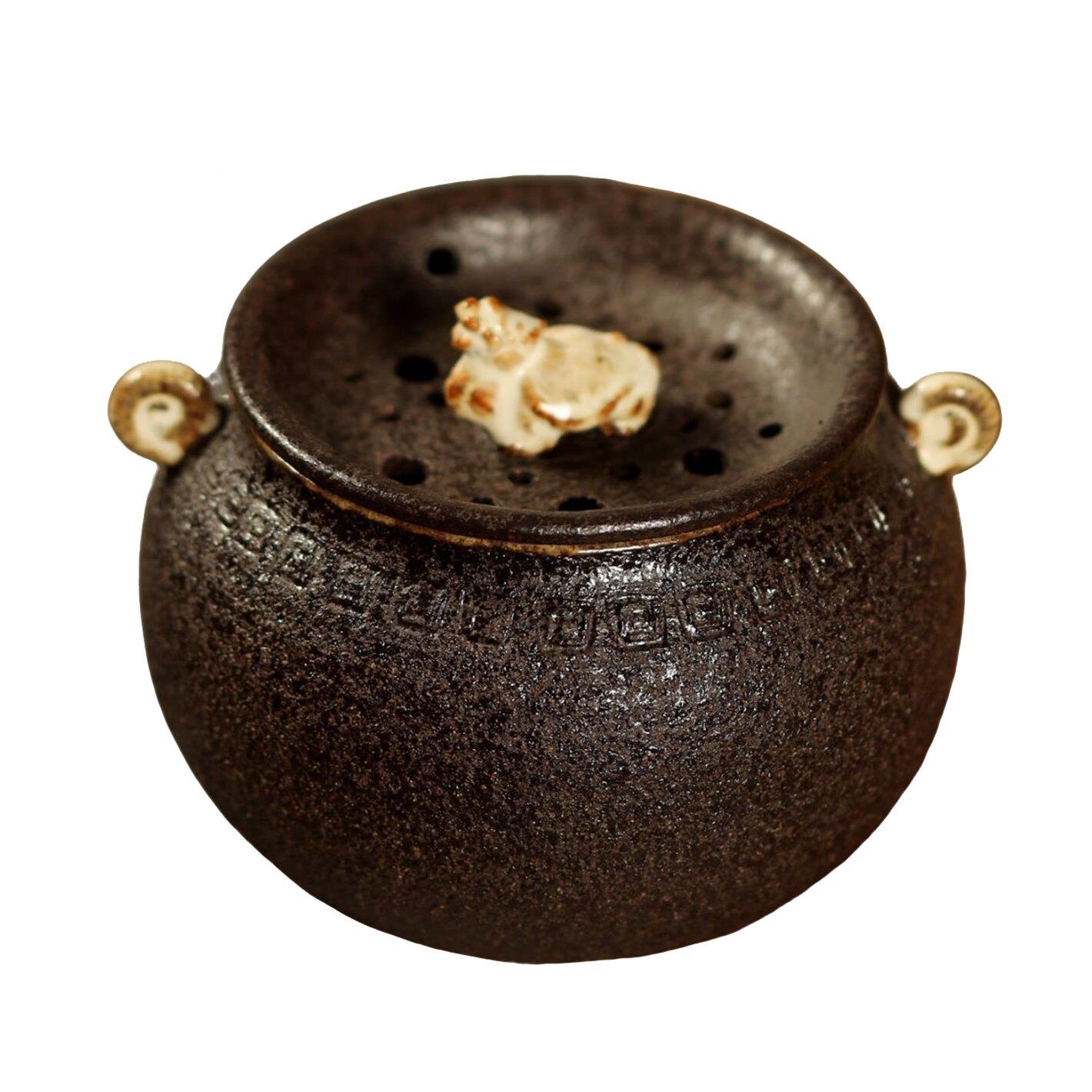 手粗陶建水楂缸带盖茶洗渣斗禅意侘muyan-35寂茶风茶作配道件笔洗