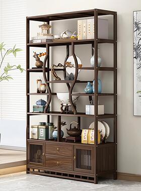 中式客厅博古架断靠墙茶隔柜置物架楠竹架茶具纳收茶叶架JMY-BGJ0