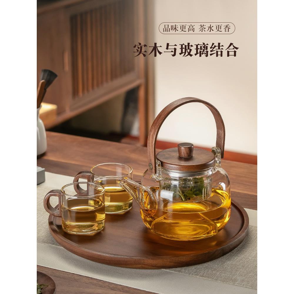 茶中国煮玻璃花OZD茶壶茶杯套装健水果茶下午茶套装蜡烛加热康壶
