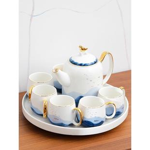 家用客厅待客茶具水具 国潮风水墨陶瓷水杯子茶壶水壶茶杯杯具套装