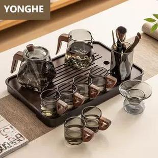 家用轻奢高档颜值茶盘台2024新款 日本玻璃茶具套装 办公室泡茶壶杯