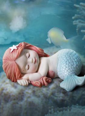 美人鱼鱼缸装饰造景小摆件水族箱内饰景观小型创意树脂环保材质