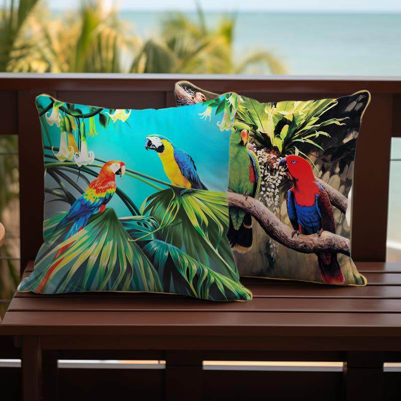 简欧四季鹦鹉轻奢ins靠垫客厅沙发抱枕田园花鸟靠包床头摇椅靠背