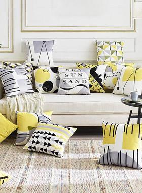 北欧黄色沙发抱枕靠垫客厅现代简约家用天鹅绒布汽车靠背垫靠枕套