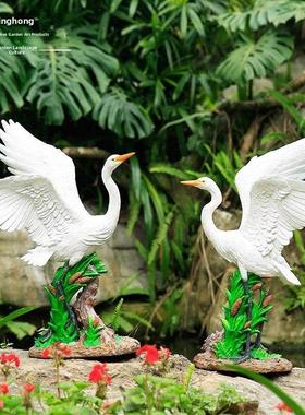 模拟白鹭动物雕塑玻璃纤维鹤摆件庭院假山池塘室外园林森林景观