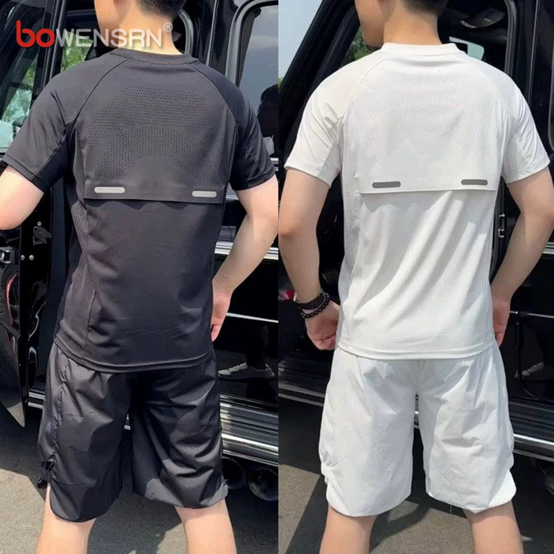 冰丝速干休闲运动套装男士短袖t恤2026新款夏季搭配短裤一套男款