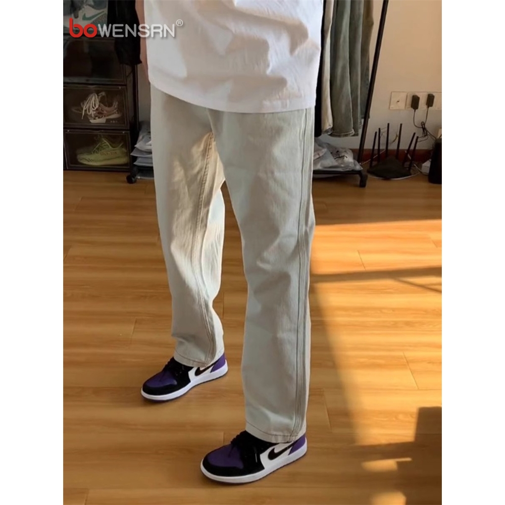 高端白色牛仔裤男士2025新款夏季薄款男裤窄版直筒休闲长裤子男款