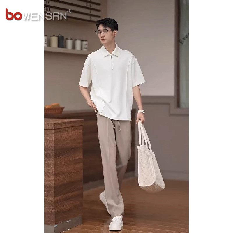 高端垂感休闲裤男士夏季薄款2026新款男裤松紧腰直筒冰丝西裤男款