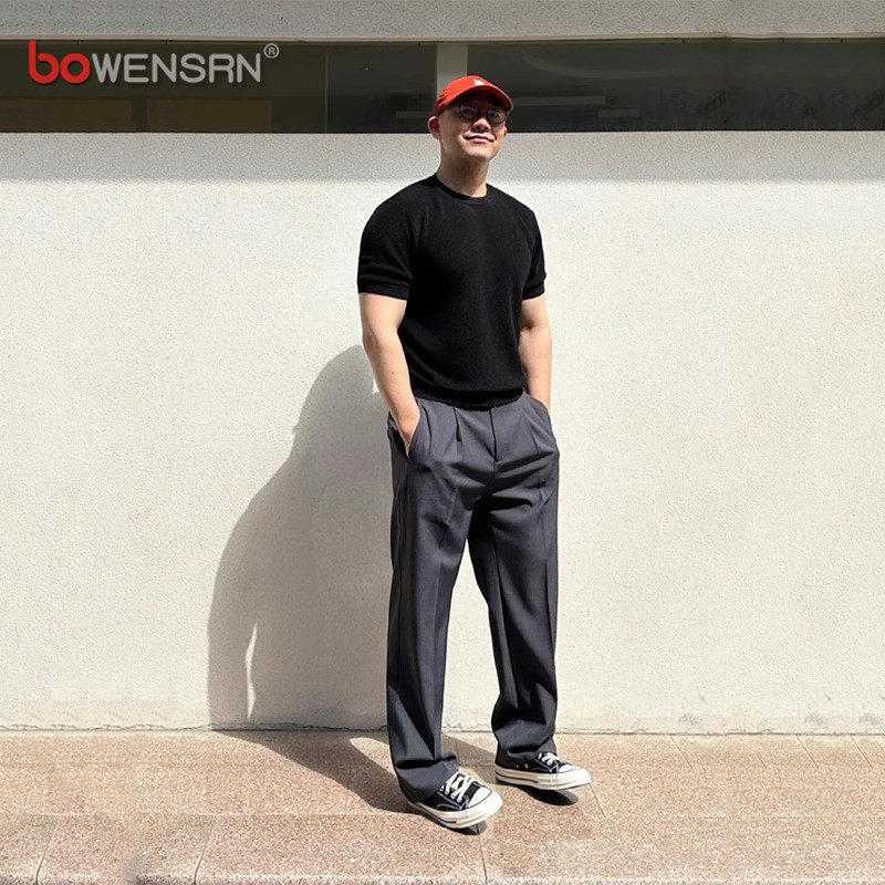 潮牌冰丝休闲西裤男士2026新款夏季薄款男裤宽松垂感直筒裤子男款