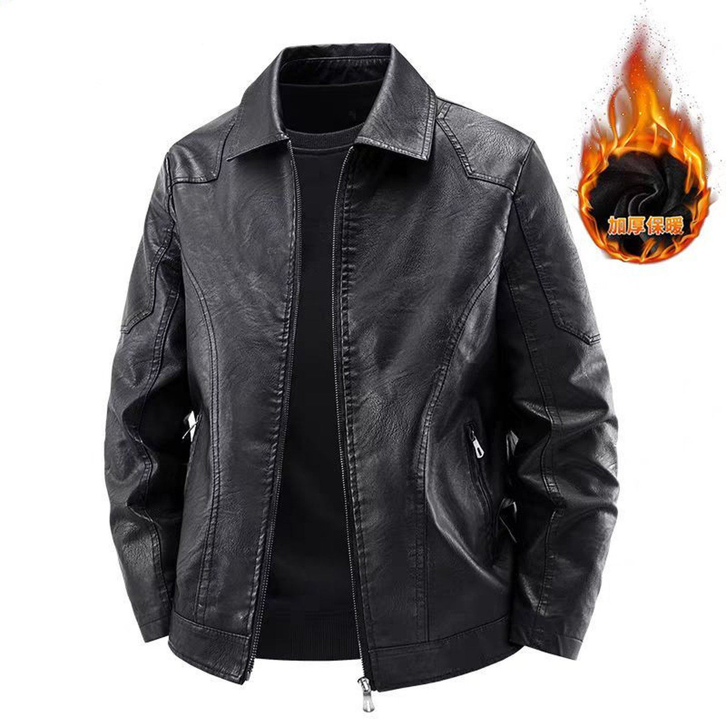 高端翻领加绒男士真皮皮衣外套2025新款秋冬季拉链机车皮夹克男款