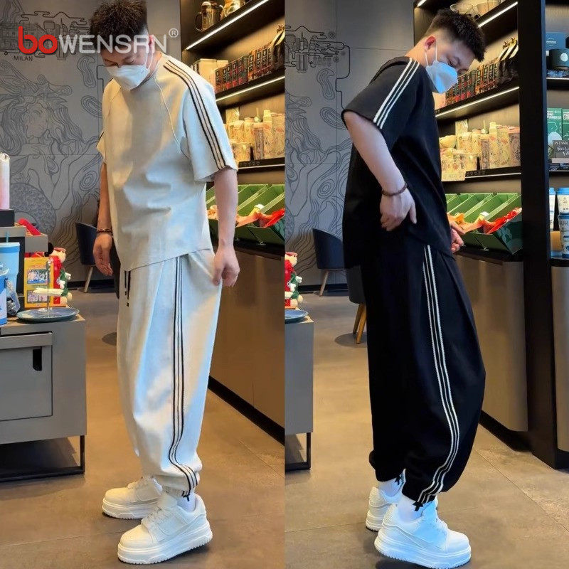 高端休闲运动套装男士2026新款夏季短袖t恤长裤搭配一套帅气男款