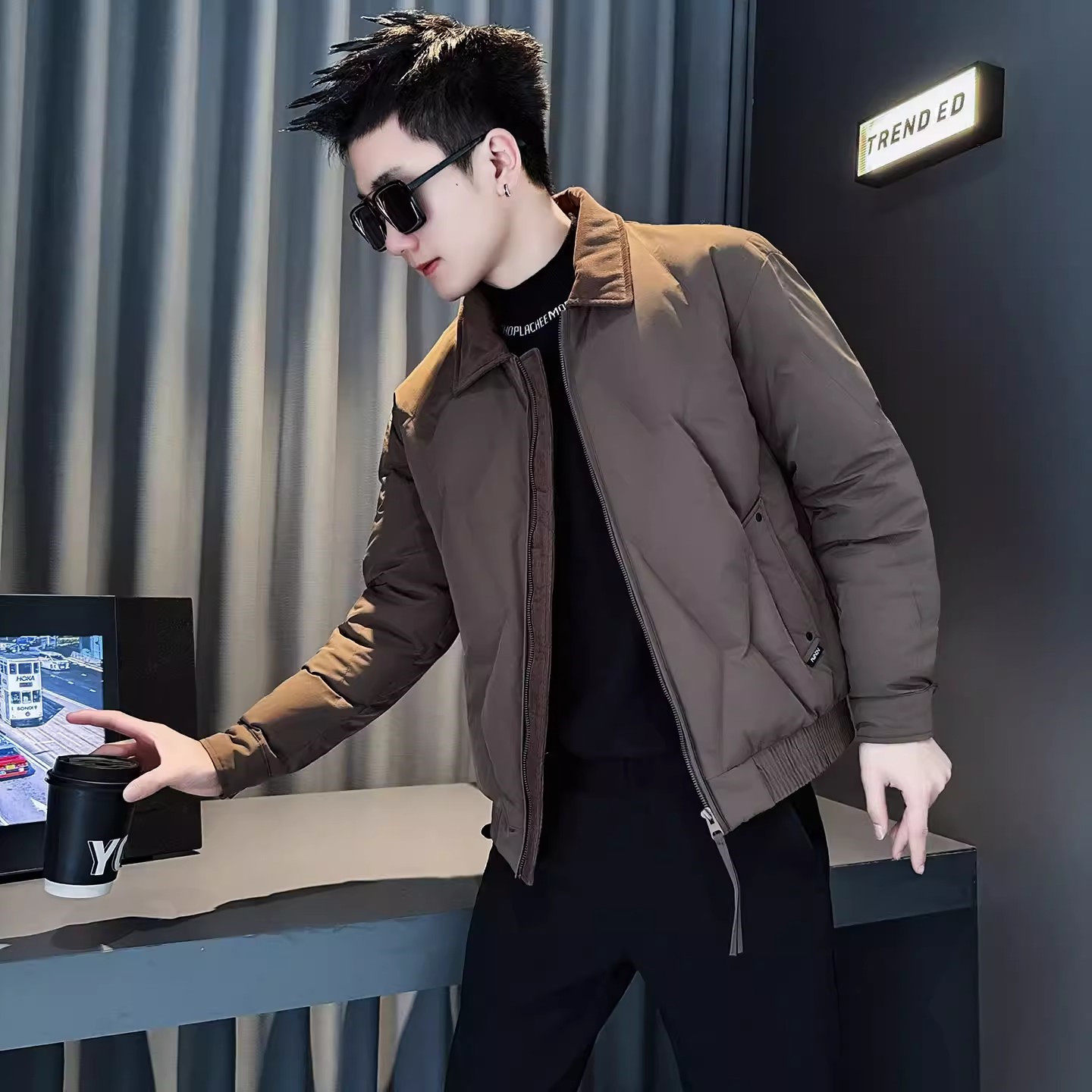 高端巴恩风翻领棉服外套男士2025新款秋冬装加厚保暖夹克棉袄男款